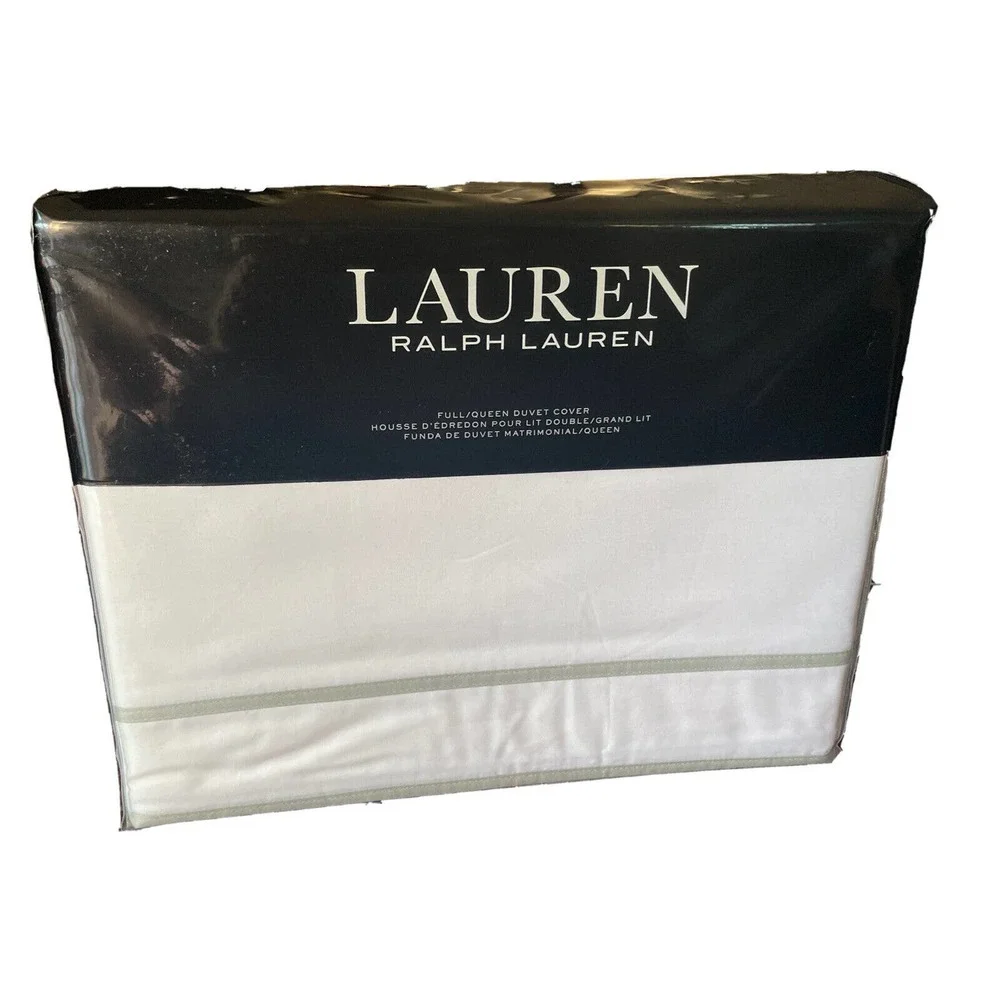 RALPH LAUREN Spencer Border Sateen Full/Queen Duvet 300TC White/Sage $335